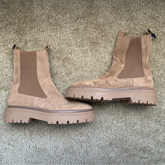New Zara Leather Suede Lug Sole Brown Boots 2173/810 Size 10 - Picture 2 of 5